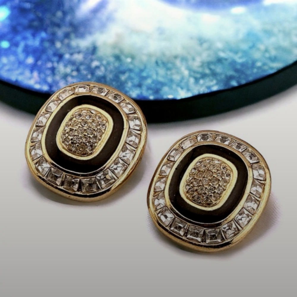 Christian Dior Vintage 1980s Diamante Enamel Earrings